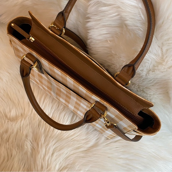 Tignanello gingham plaid saffiano satchel bag with removable strap - Picture 6 of 11